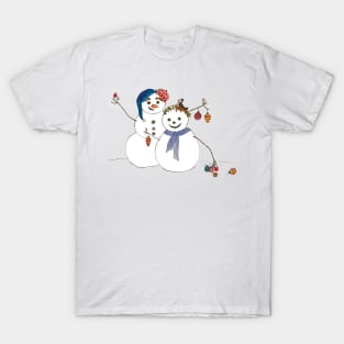 Snowman couple decorated for Christmas T-Shirt